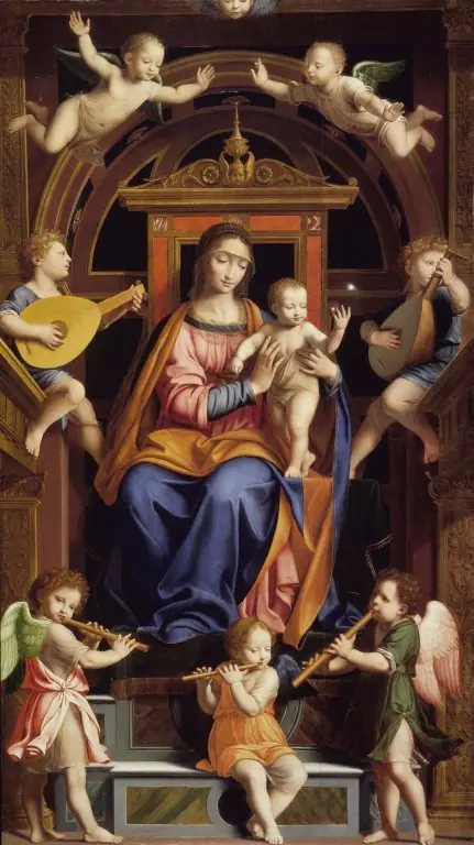 Madonna and Child Enthroned with Angels, by Luini Bernardino