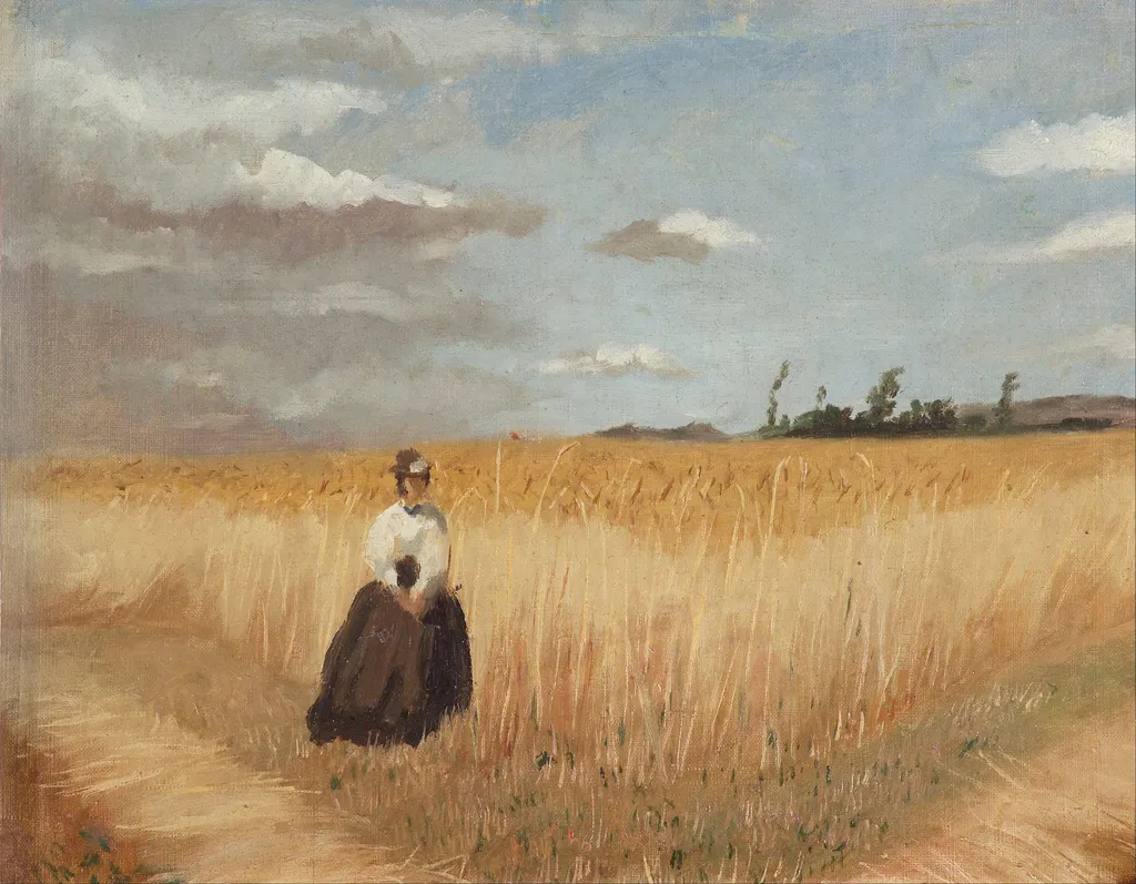 Woman in wheat field, by Luis Astete y Concha, oil, 1899