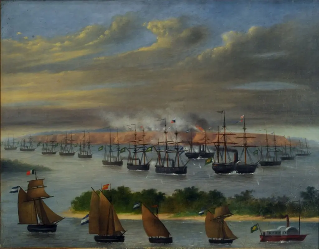 La Escuadra en el canal Privado del Paso de la Patria, 23 de abril de 1866, by Luis Candido Lopez