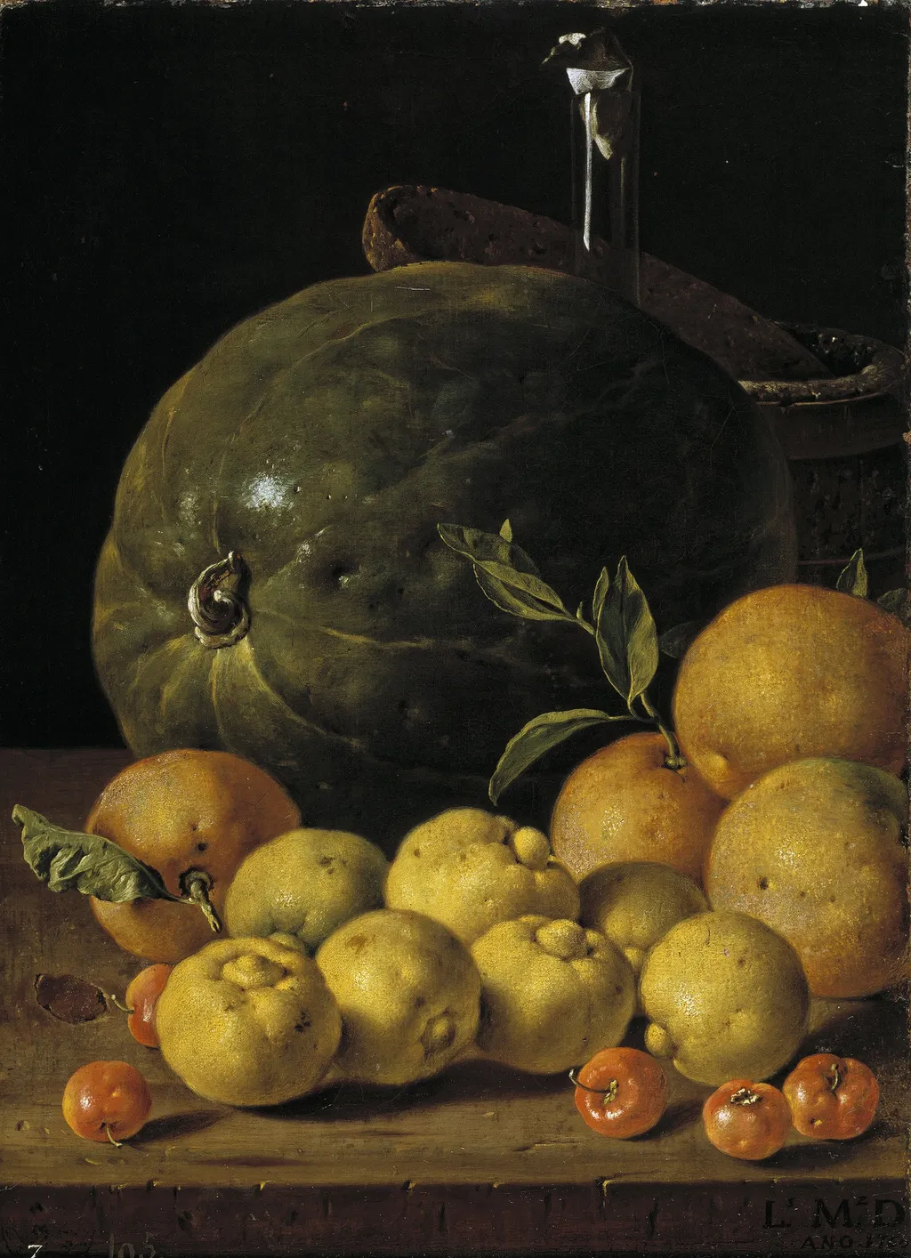 Still Life with Limes Oranges Haw Berries and Watermelon, by Luis Egidio Meléndez, oil, 1760