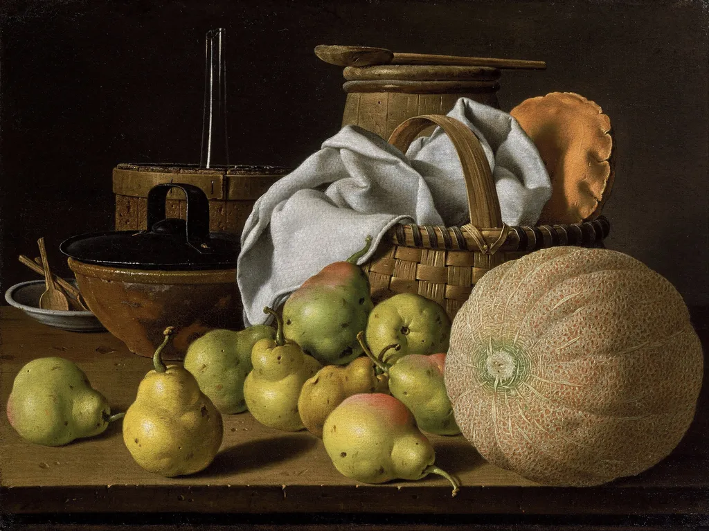Still Life with Melon and Pears, by Luis Egidio Meléndez, oil, 1750
