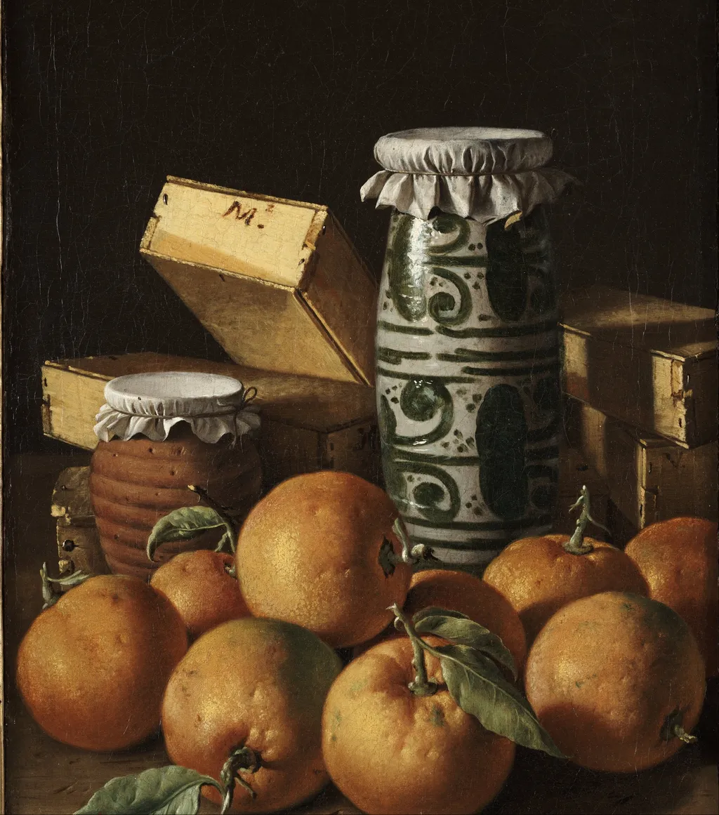 Still Life with Oranges, Jars, and Boxes of Sweets, by Luis Egidio Meléndez, oil, 1760