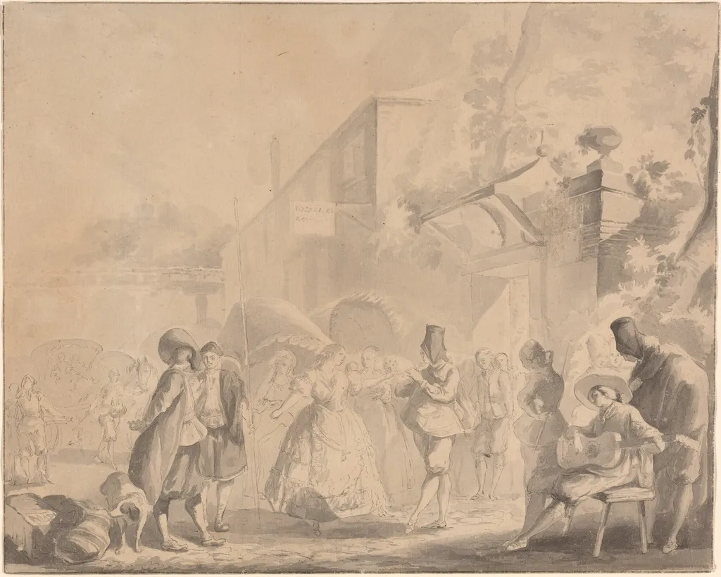 Dance in a Village Square, by Luis Paret y Alcázar, ink, 1772