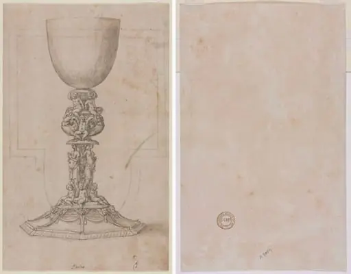 Design for a Chalice (recto) Architectural Plan (verso), by Luzio Romano