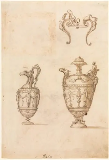 Design for Two Vases and an Ornament (recto), by Luzio Romano