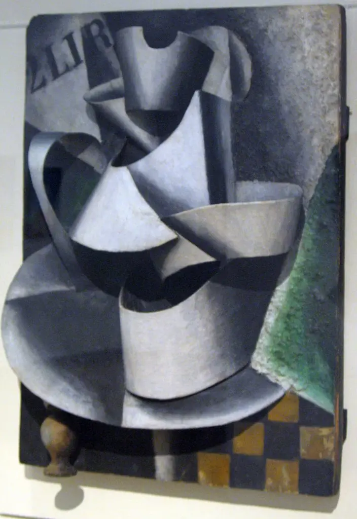 Jug on a table. Plastic painting