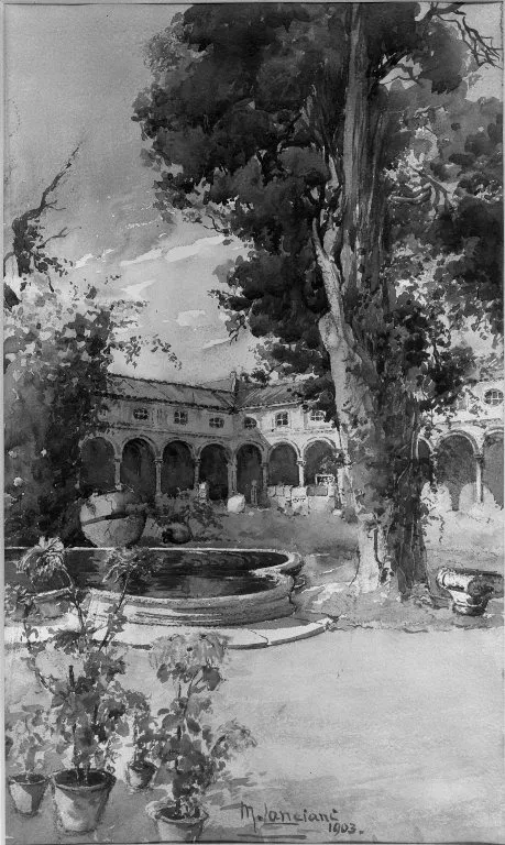 ''Cloister'' - Cloister of Santa Maria degli Angeli (Rome)., by M. Lanciani, watercolor, 1903