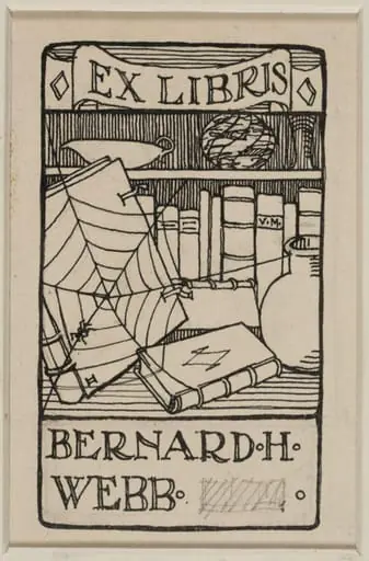 Design for a book-plate for Bernard Hughes, by M.V. or V.M.