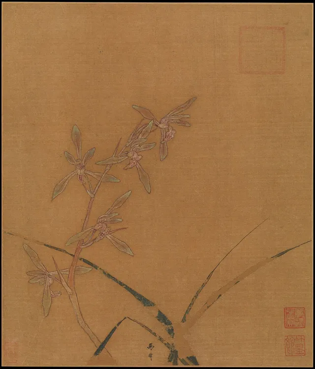 南宋 馬麟 蘭花圖 冊頁 絹本|Orchids