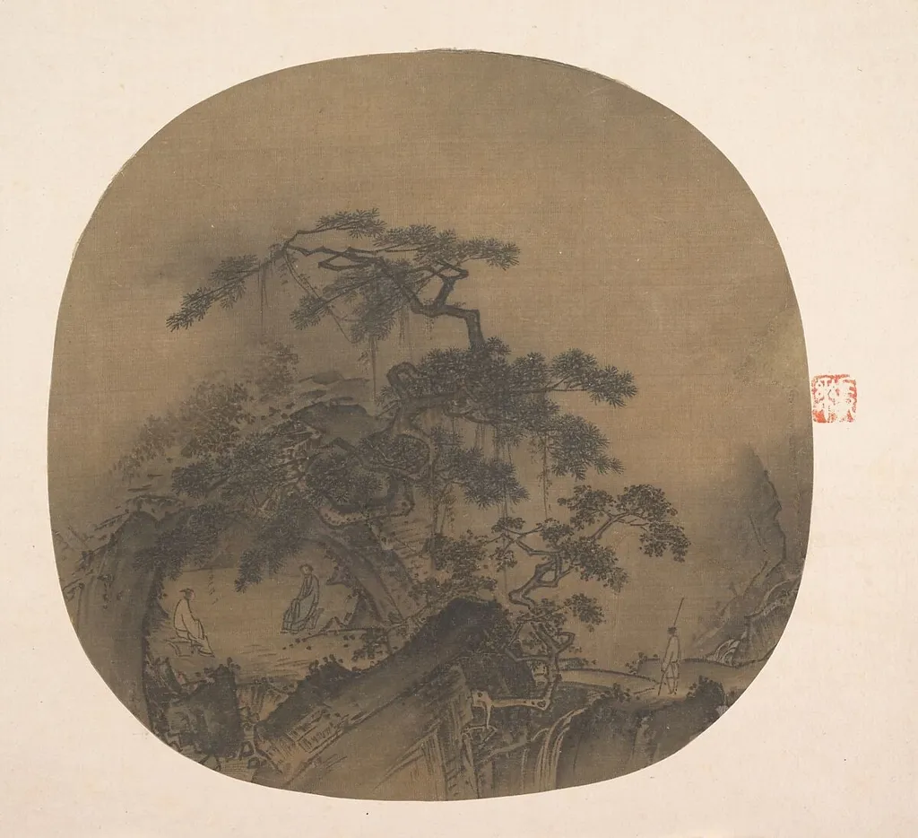 南宋 佚名 洞天論道圖 團扇|Conversation in a cave, by Ma Yuan, ink, 1212