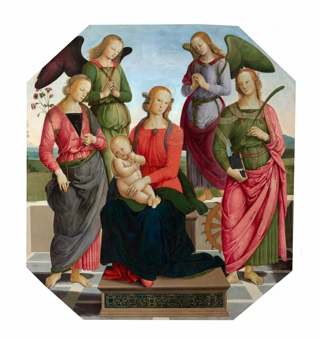 Madonna and Child with Two Angels, Saint Rose, and Saint Catherine of Alexandria, oil, 1490
