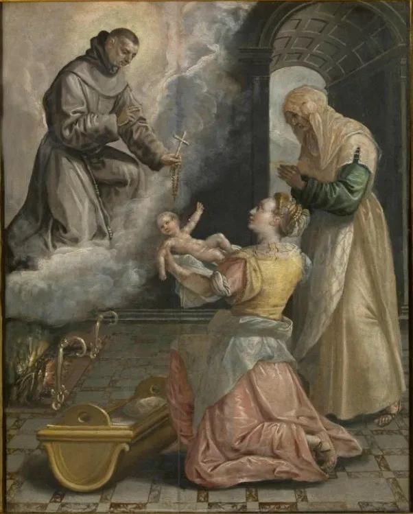 Saint Didacus Brings the Stillborn Girl to Life, by Maerten de Vos, oil, 1596