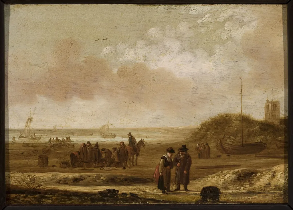 Fishermen at the coast near Scheveningen, by Maerten Fransz. van der Hulst, oil, 1635