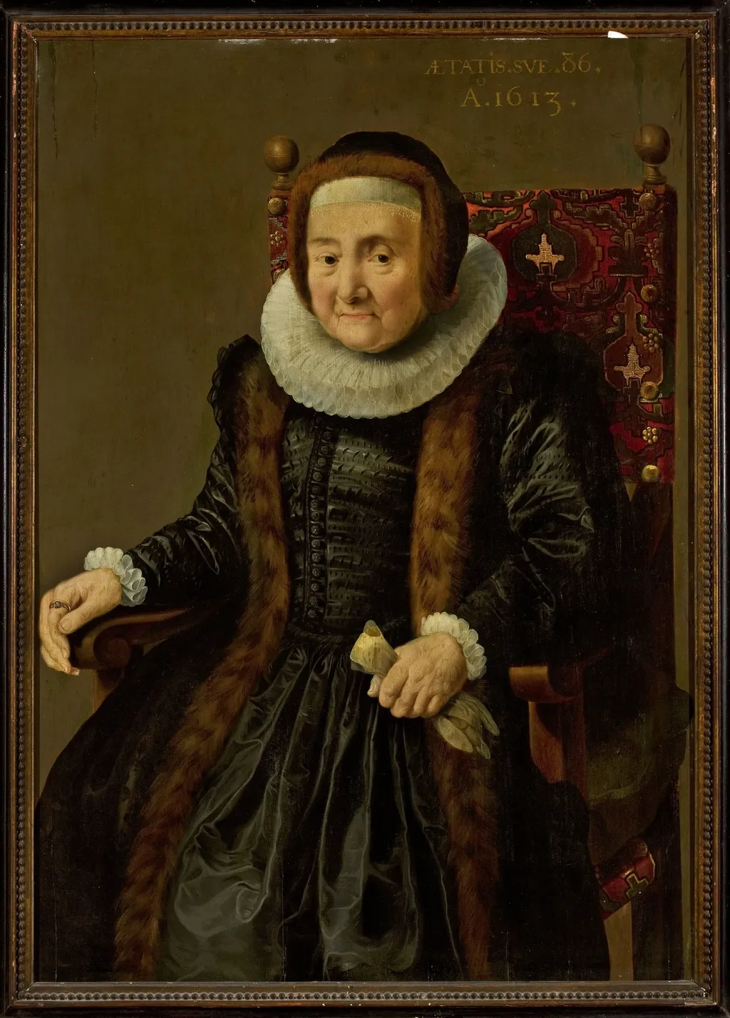 Portrait of an old woman in an armchair, by Maerten Pietersz. Deym, oil, 1613