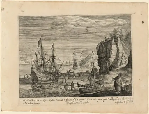 A Beach with Fishermen Cutting Up a Whale and the Prophet Elijah, by Magdalena van de Passe