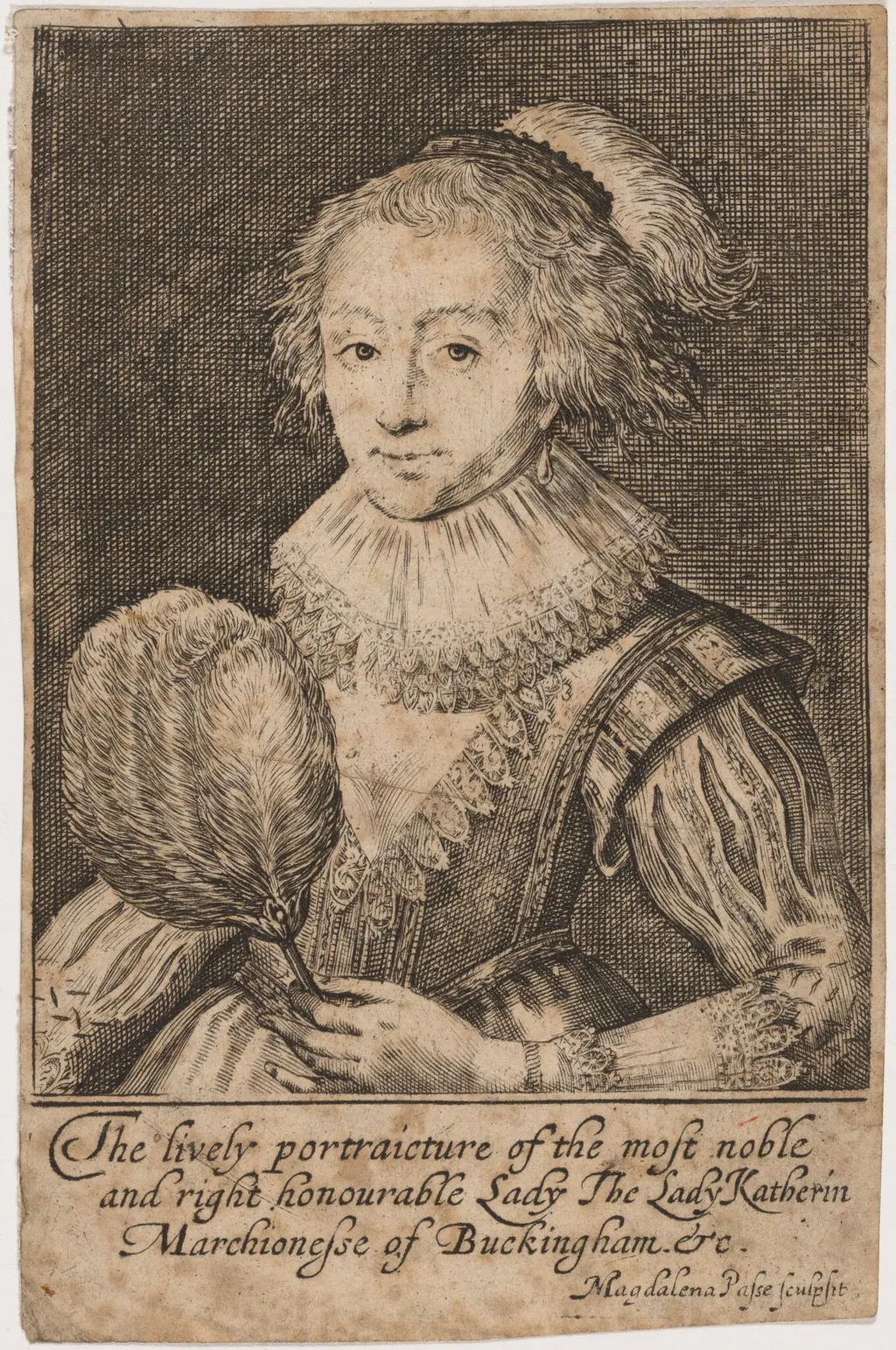 Catherine Manners, Duchess of Buckingham, by Magdalena van de Passe, ink, 1622