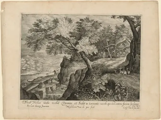 Landscape with Elijah Perching on a Rocky Outcrop in the Distance, by Magdalena van de Passe