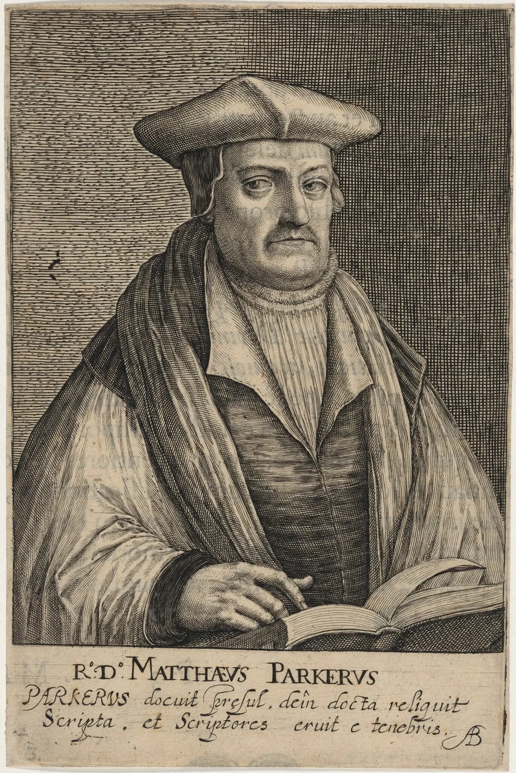 Matthew Parker, Archbishop of Canterbury, by Magdalena van de Passe, ink, 1620