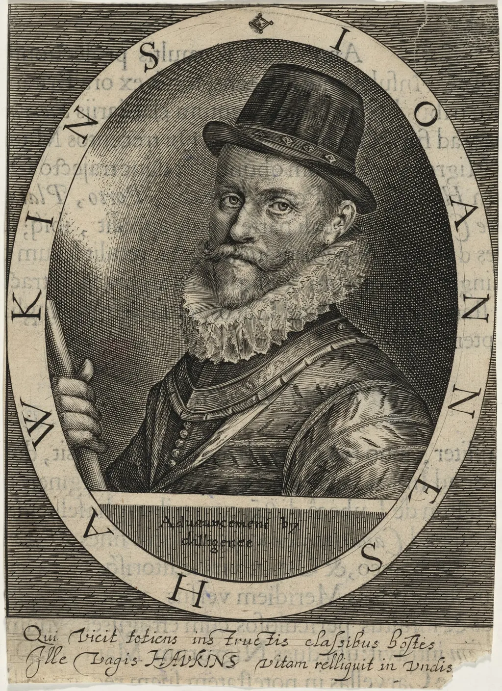 Sir John Hawkins, by Magdalena van de Passe, ink, 1620
