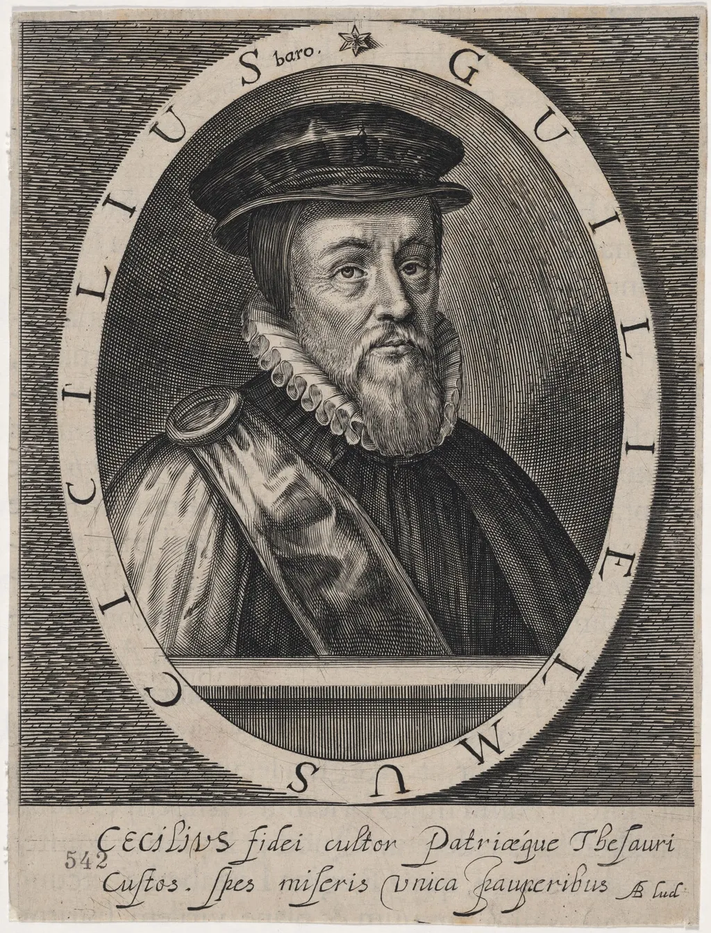William Cecil, First Baron Burghley, by Magdalena van de Passe, ink, 1620