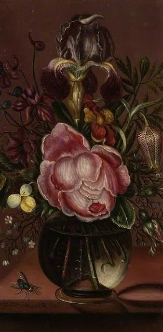 Flowers in a glass vase, by Magdalena van den Hecken, oil, 1635