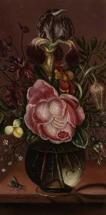 Flowers in a glass vase, by Magdalena van den Hecken
