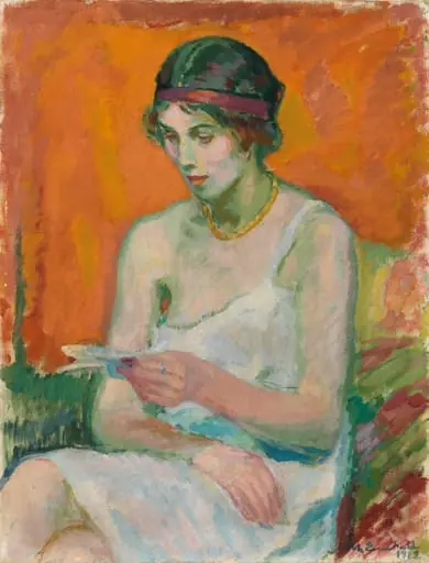 Kirjettä lukeva nainen (Paitasillaan), by Magnus Enckell