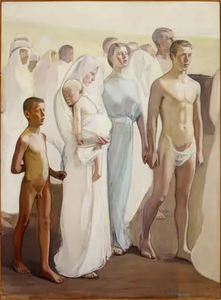 Ylösnousemus, Tampereen tuomiokirkon alttaritaulun oikean puolen esityö, by Magnus Enckell