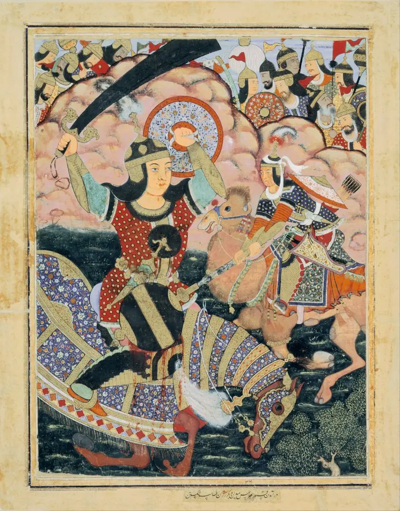 Qasam al-Abbas Arrives from Mecca and Crushes Tahmasp with a Mace, by Mahesh