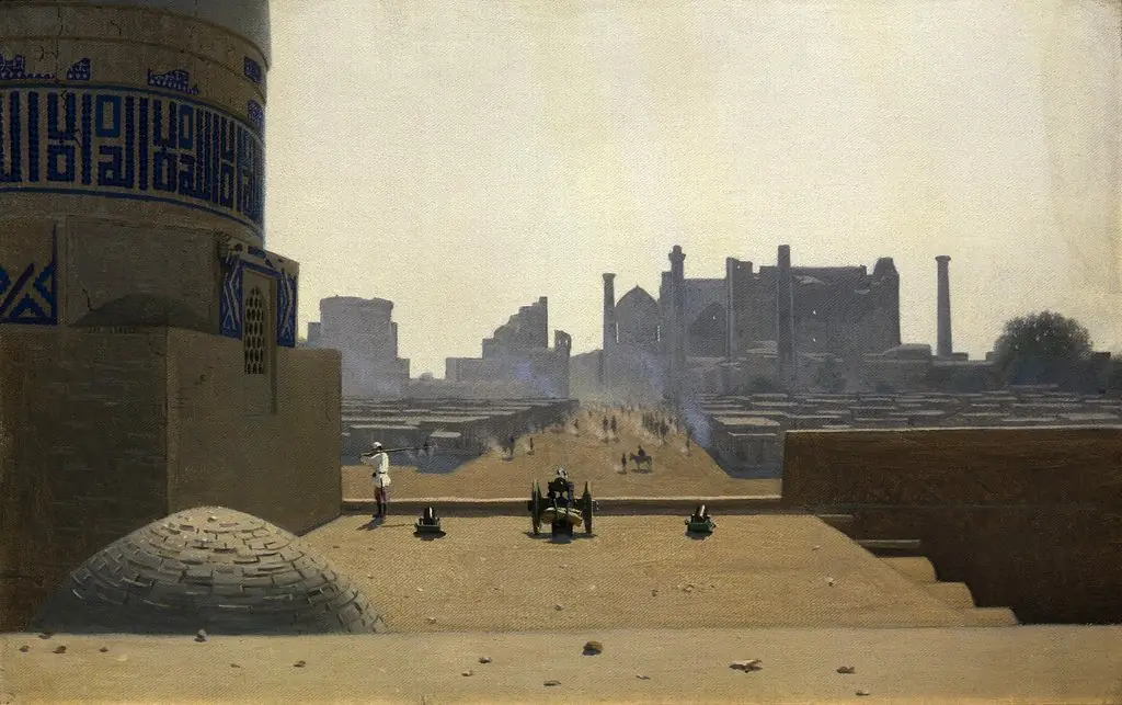 Main Street in Samarkand, from the height of the citadel in the early morning
