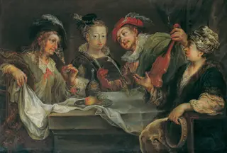 Making avances after the meal, by Johann Georg Platzer