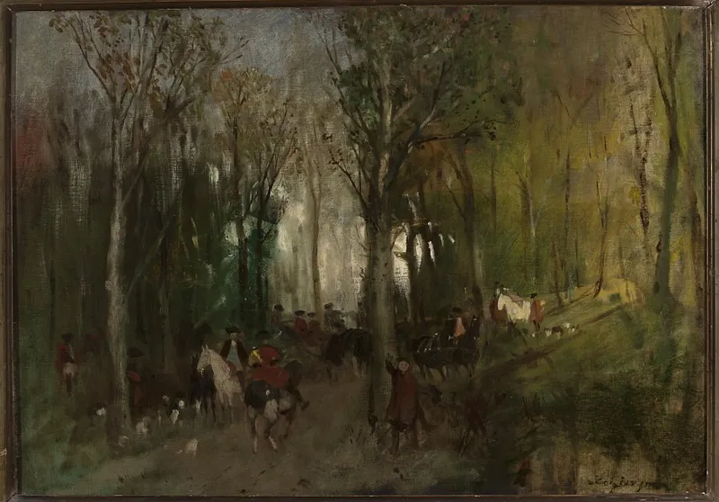 Departure for hunting, sketch, by Maksymilian Gierymski, oil, 1871