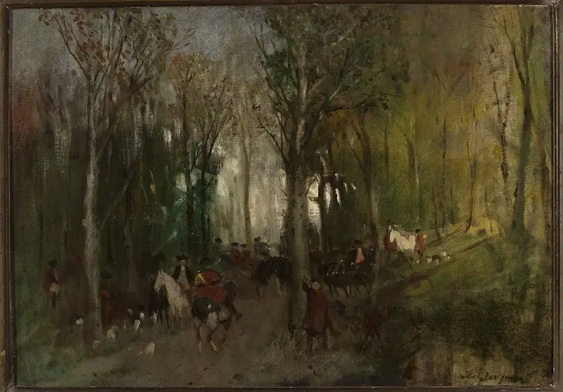 Departure for hunting, sketch, by Maksymilian Gierymski