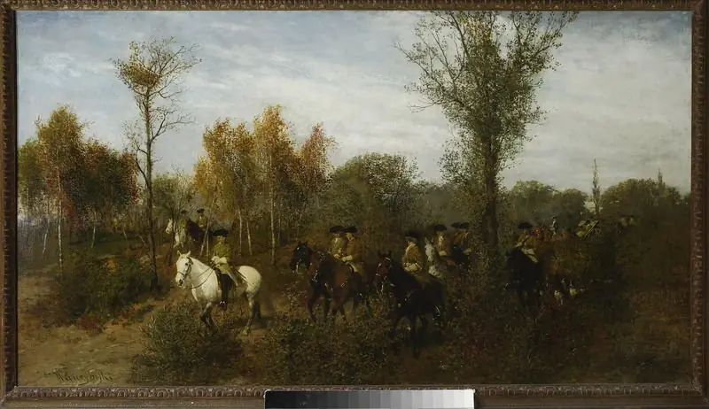 Horsemen passing though a birch grove, by Maksymilian Gierymski
