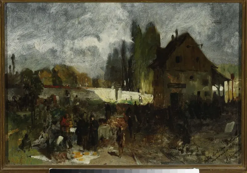 In front of the graveyard, sketch, by Maksymilian Gierymski