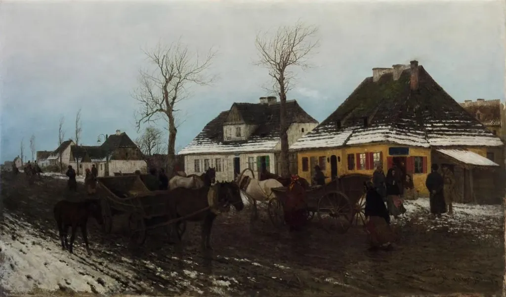Winter in a small town, by Maksymilian Gierymski, oil, 1872