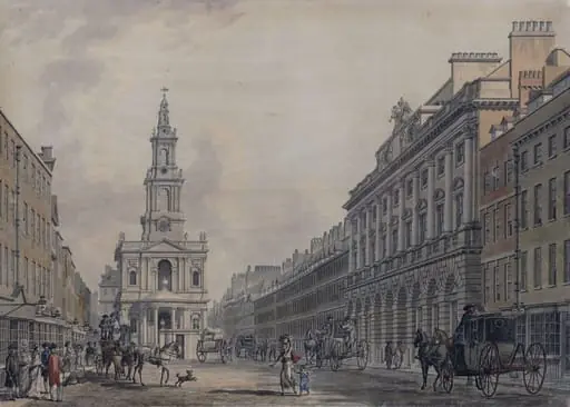 The Strand, with Somerset House and St Mary's Church, by Malton