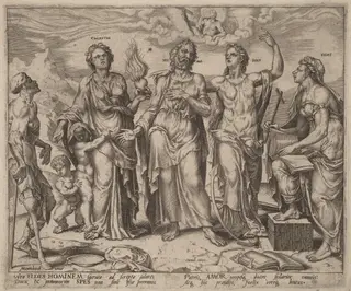 Man Assisted by Faith, Hope and Charity