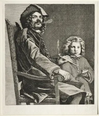 Man Smoking a Pipe and a Small Boy