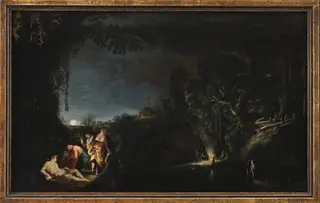 Måneskinslandskab med mytologisk (?) motiv