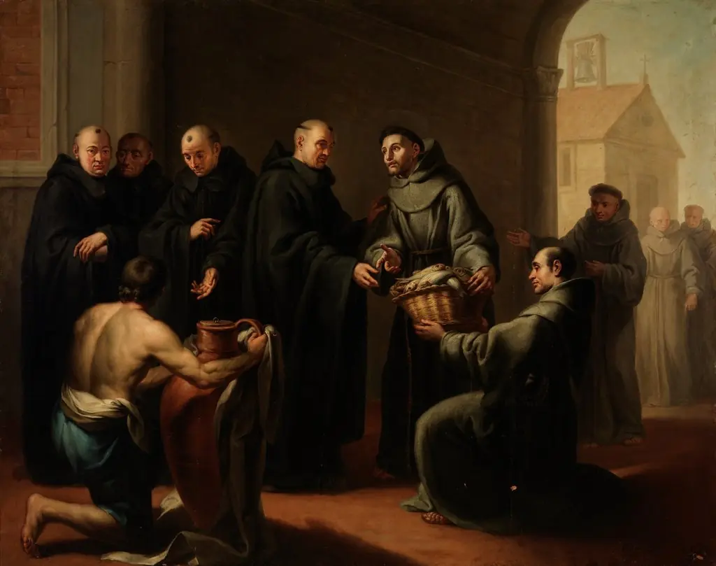 San Francisco recibiendo un cesto de peces, by Manuel de la Cruz