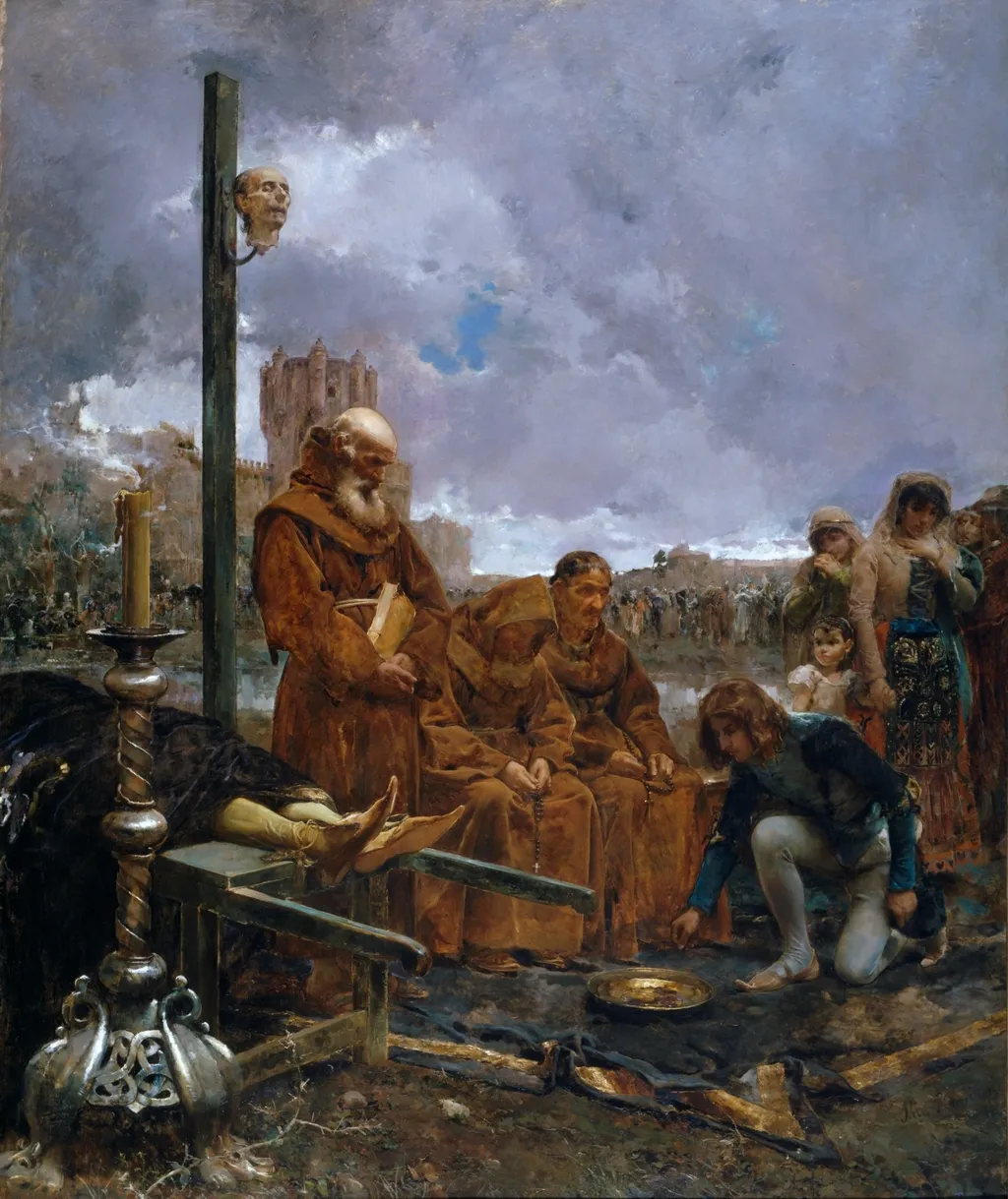Pedir limosna para enterrar a don Álvaro de Luna, by Manuel Ramírez Ibáñez, oil, 1892