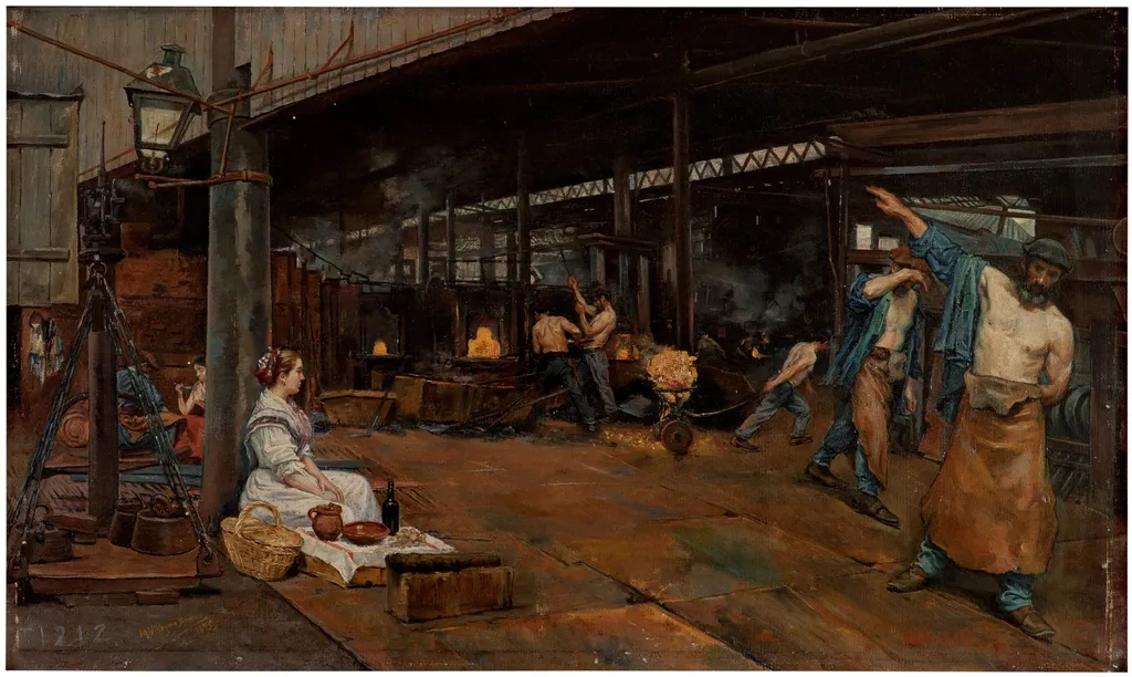 Las doce en los Altos Hornos, by Manuel Villegas Brieva, oil, 1898