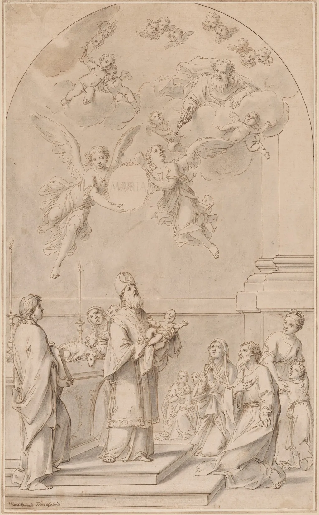 The Naming of the Virgin Mary, by Marcantonio Franceschini, chalk, 1690