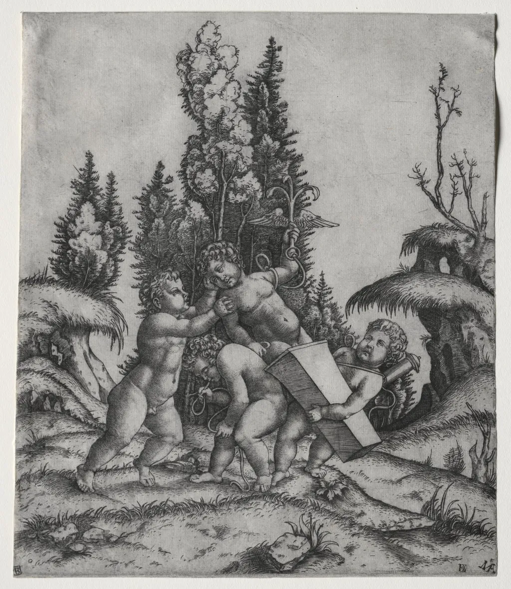 Cupid and three Putti, by Marcantonio Raimondi, 1506
