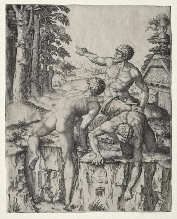 The Climbers (Three Figures from Michelangelo's Battle of Cascina), by Marcantonio Raimondi, 1510