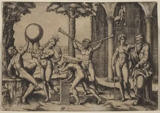 The Man with Two Trumpets, by Marcantonio Raimondi