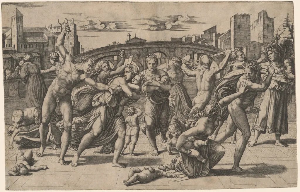 The Massacre of the Innocents, by Marcantonio Raimondi, ink, 1511