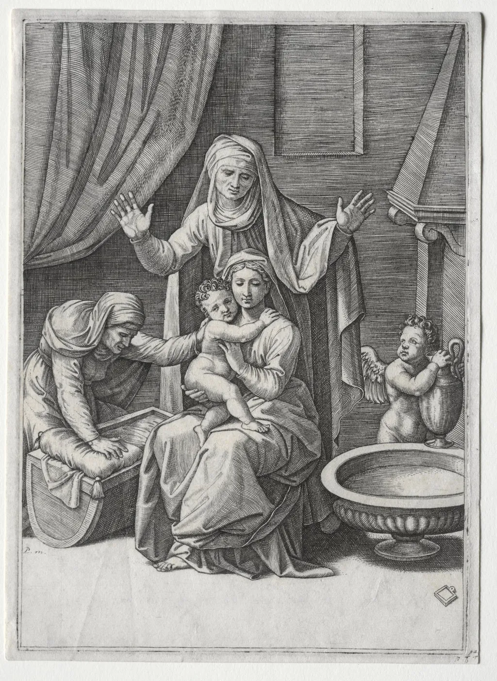 The Virgin and the Cradle with Saint Elisabeth and Saint Anne, by Marcantonio Raimondi, 1520