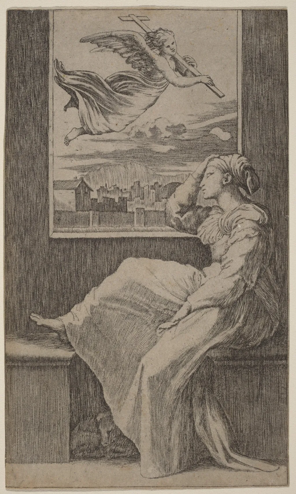 The Vision of Saint Helena, by Marcantonio Raimondi, ink, 1518